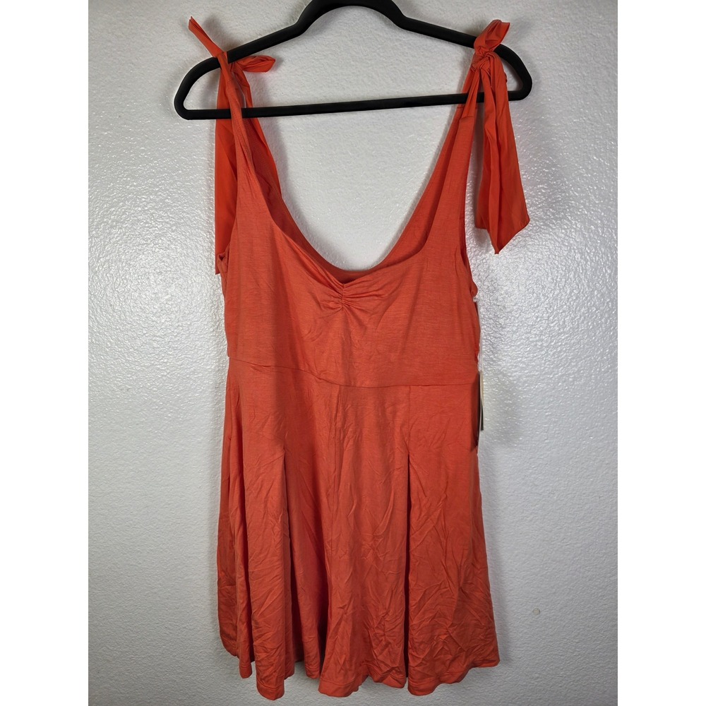 Blogilates Sweetheart Romper Spicy Orange Ruched Neck Adjustable Bows Large